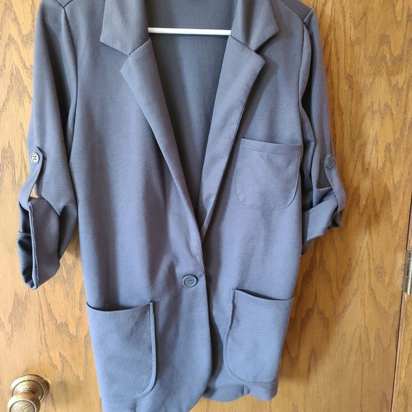 Energie Women's L Gray Jacket with 3/4 Roll-Up Sleeves - Picture 9 of 11